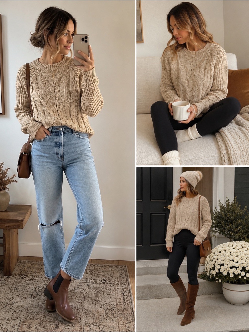Cream Cable Knit Women’s Sweater
